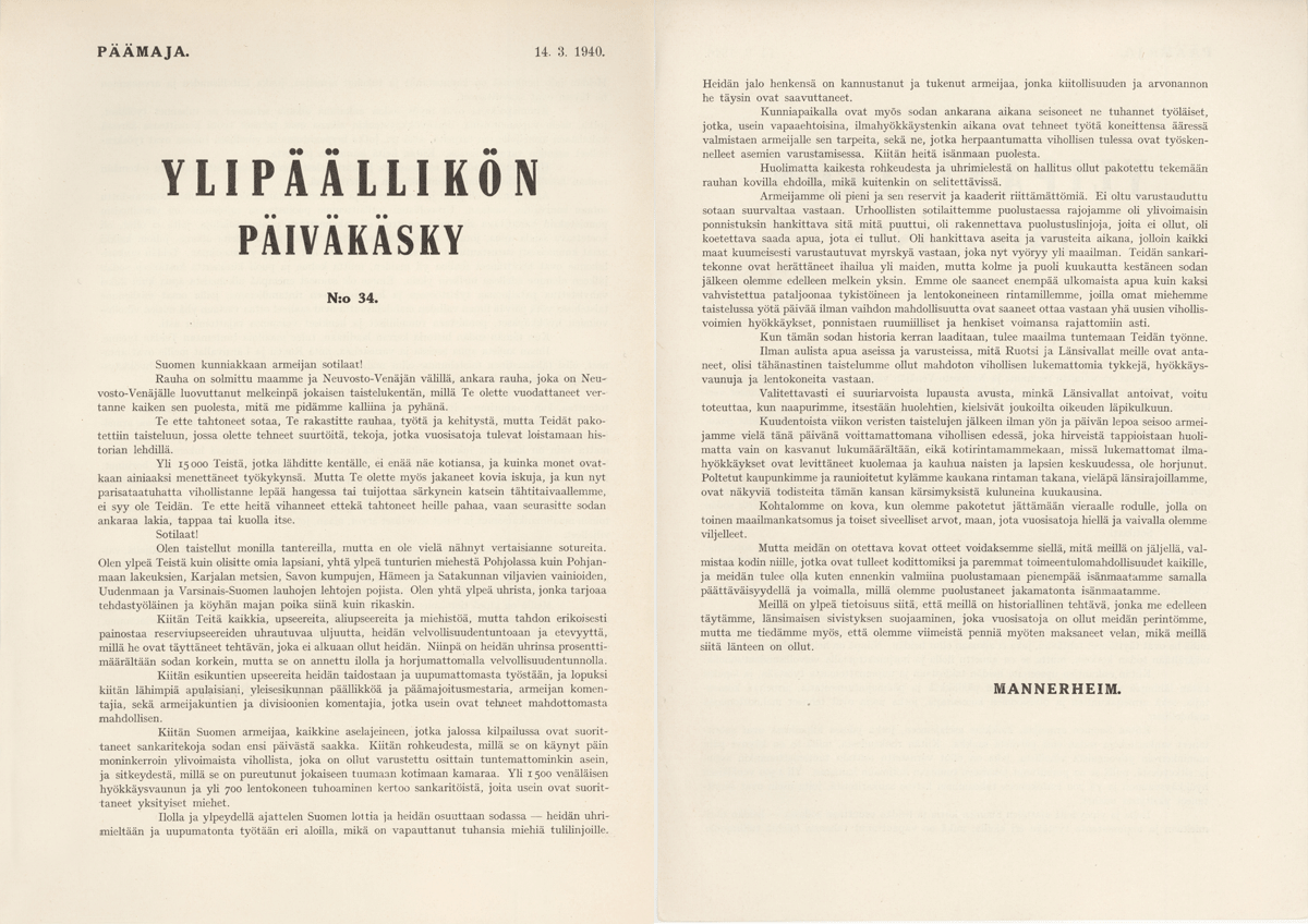 EMN: Talvisodan päättymisen muistopäivä 13.3.25